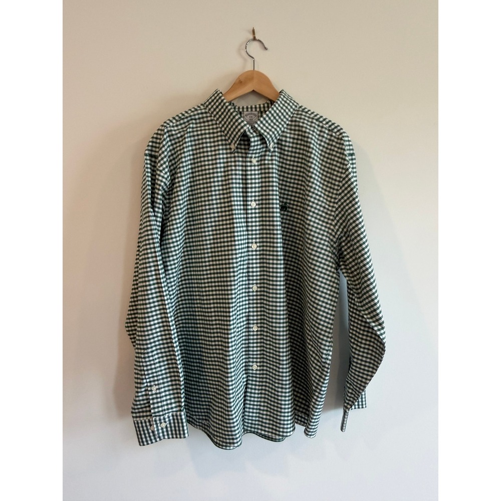 Brooks Brothers 1818 Mens XXL Regular Gingham Non-Iron Stretch Shirt Green White